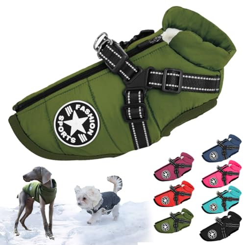 behound Pawbibi Sport - Waterproof Winter Jacket with Built-in Harness, Pawbibi Dog Warm Jacket with Harness, Fashion Sports Dog Coats for Small and Large Dogs Winter Waterproof (XXL,Green) von behound