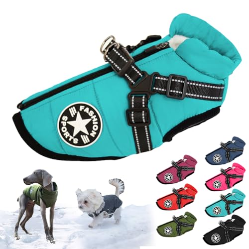 behound Pawbibi Sport - Waterproof Winter Jacket with Built-in Harness, Pawbibi Dog Warm Jacket with Harness, Fashion Sports Dog Coats for Small and Large Dogs Winter Waterproof (XXL,L-Blue) von behound