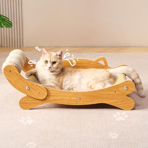 Katzenkratzer & Katzen Kratzmatte mit Sisalball - All-in-One Katzen Couch Kratzbaum Hängematte und Katzenbett für Indoor Katzen, Holz Katzenkratzbaum Upgrade Edition von beitophome