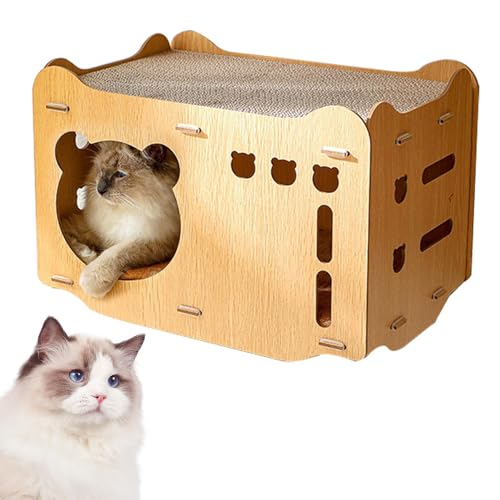 Katzenkratzbrett - 2-in-1 Spleiß-Katzenhaus mit -Kratzer - Haustierbedarf Wellpappe Katzenkratzer Nachfüllpads, Liege und lustige interaktive Kratzbretter für Haustiere Bellv von bellv