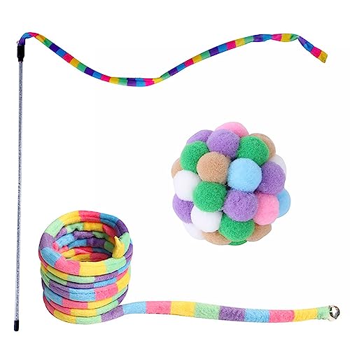 bellv Regenbogen Katze Stäbe Spielzeug, Stick Katze Teaser Wand mit Regenbogen Band Charmer, Charmer Katze Spielzeug, Katze Band Spielzeug, interaktive String Spielzeug Ball für Katzen Kätzchen bellv Regenbogen Katze Stäbe Spielzeug, Stick Katze Teaser Wand mit Regenbogen Band Charmer, Charmer Katze Spielzeug, Katze Band Spielzeug, interaktive String Spielzeug Ball für Katzen Kätzchen von bellv
