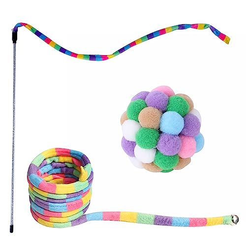 bellv Regenbogen Katze Stäbe Spielzeug, Stick Katze Teaser Wand mit Regenbogen Band Charmer, Charmer Katze Spielzeug, Katze Band Spielzeug, interaktive String Spielzeug Ball für Katzen Kätzchen von bellv