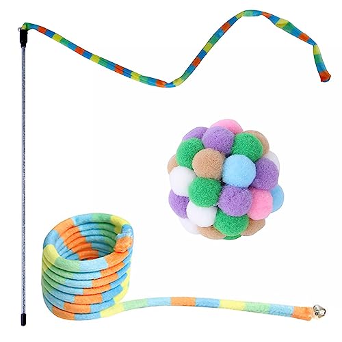 bellv Regenbogen Katze Stäbe Spielzeug, Stick Katze Teaser Wand mit Regenbogen Band Charmer, Charmer Katze Spielzeug, Katze Band Spielzeug, interaktive String Spielzeug Ball für Katzen Kätzchen von bellv