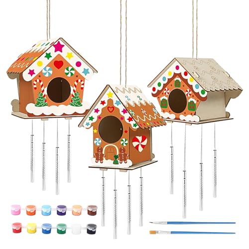 bellv Windspiel für Vogelhaus | Unvollendete Vogelhäuser für das Handwerk, unvollendetes Vogel-Windspiel von Hausvögeln mit 12 Farben, 2 Pinseln, 2 Schnüren bellv Windspiel für Vogelhaus | Unvollendete Vogelhäuser für das Handwerk, unvollendetes Vogel-Windspiel von Hausvögeln mit 12 Farben, 2 Pinseln, 2 Schnüren von bellv