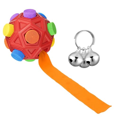 bephible Bell Hundespielzeug, Schnüffelball für Hunde, Schnüffelball, interaktiv, pädagogisch, natürliche Nahrungssuche, Stressabbau, Trennung, Angst, bissfest, bunt, Rot von bephible
