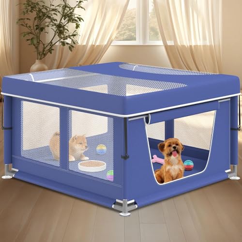 besuhot Hunde-Laufstall 42 × 42 Zoll, Welpenlaufstall mit Tor für Welpen, Katze, kleine und mittelgroße Hunde, Haustier-Laufstall mit Dach für draußen & drinnen, verdickter Stoff, sicherer & stabiler besuhot Hunde-Laufstall 42 × 42 Zoll, Welpenlaufstall mit Tor für Welpen, Katze, kleine und mittelgroße Hunde, Haustier-Laufstall mit Dach für draußen & drinnen, verdickter Stoff, sicherer & stabiler von besuhot