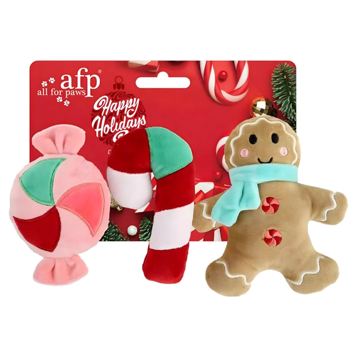 AFP Hundespielzeug Happy Holidays Lebkuchen & Süßigkeiten 3er Pack