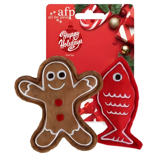 AFP Katzenspielzeug Happy Holidays Lebkuchenmann & Fisch 2er Pack