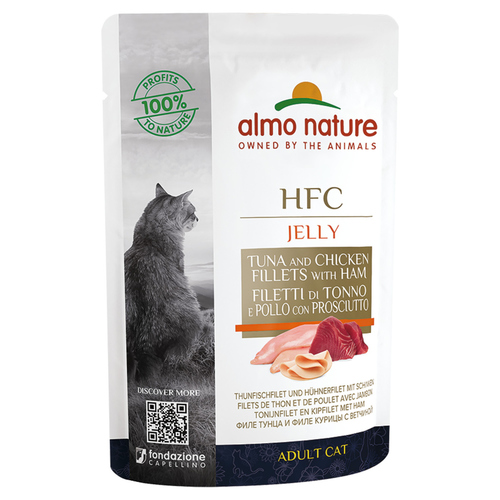 Almo Nature HFC Jelly Thunfischfilet, Hühnerfilet & Schinken 55 g - 24 Stück