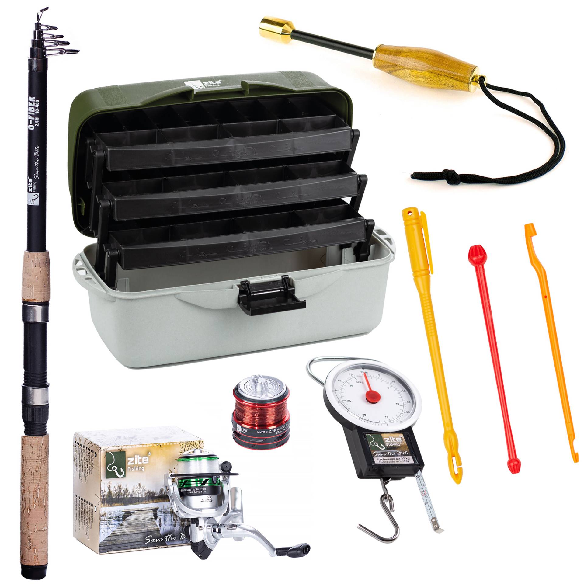 Angelset für Forellenangler mit Angelkoffer, Forellenrute, Rolle, Fischtöter, Federwaage u. Hakenlöser Zite Fishing
