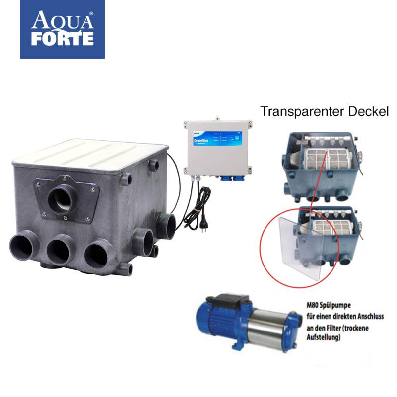 AquaForte Kunststoff ATF-1 Trommelfilter Set incl. Steuerung, transp. Deckel & Spülpumpe