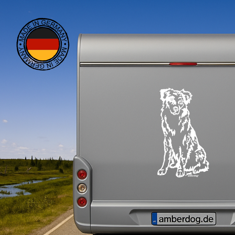 Australian Shepherd Wohnmobil Aufkleber  I Wandtattoo - H20cm / Schwarz