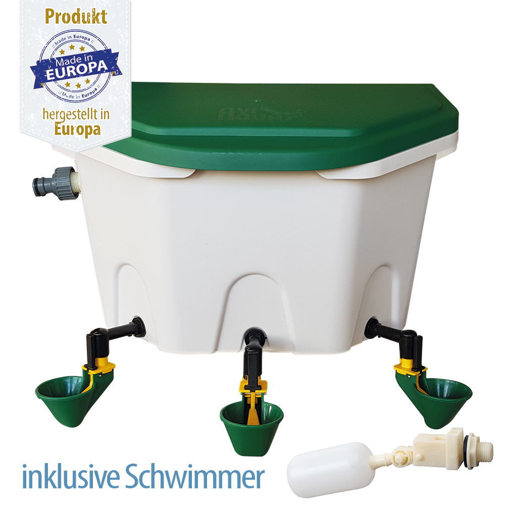 AviAqua - Geflügel Tränke mit Schwimmer - 3 Tränkebecken - 8 Liter - Hühner Tränke