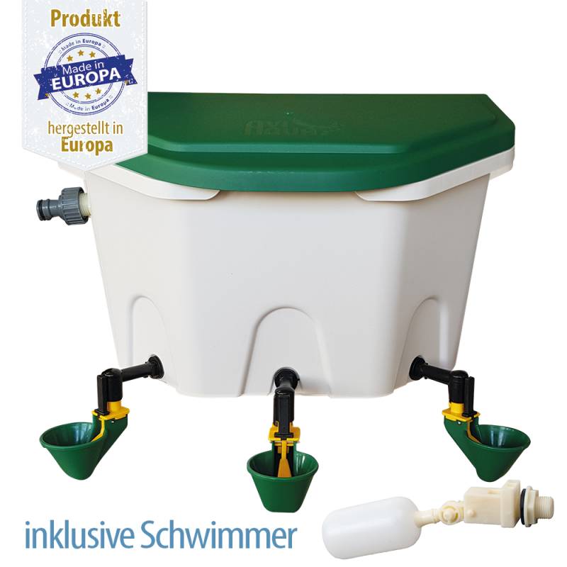 AviAqua - Geflügel Tränke mit Schwimmer - 3 Tränkebecken - 8 Liter - Hühner Tränke