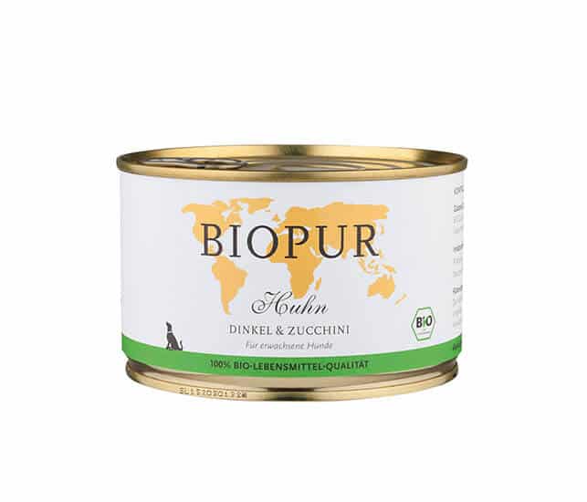 BIOPUR Nassfutter für Hunde Bio Huhn Dinkel & Zucchini - Sparpaket: 12 x 400g