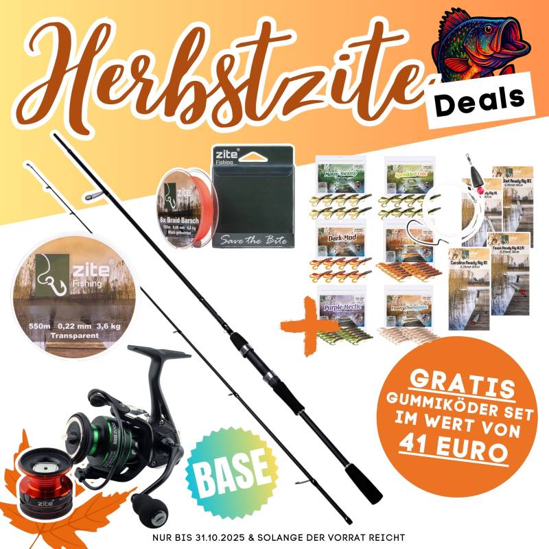 Barsch Base Komplettset - Inzite Base Stick Perch, Spinnig Reel Base 2000, Angelschnur & GRATIS Gummiköder + Montagen Barsch Base Komplettset - Inzite Base Stick Perch, Spinnig Reel Base 2000, Angelschnur & GRATIS Gummiköder + Montagen