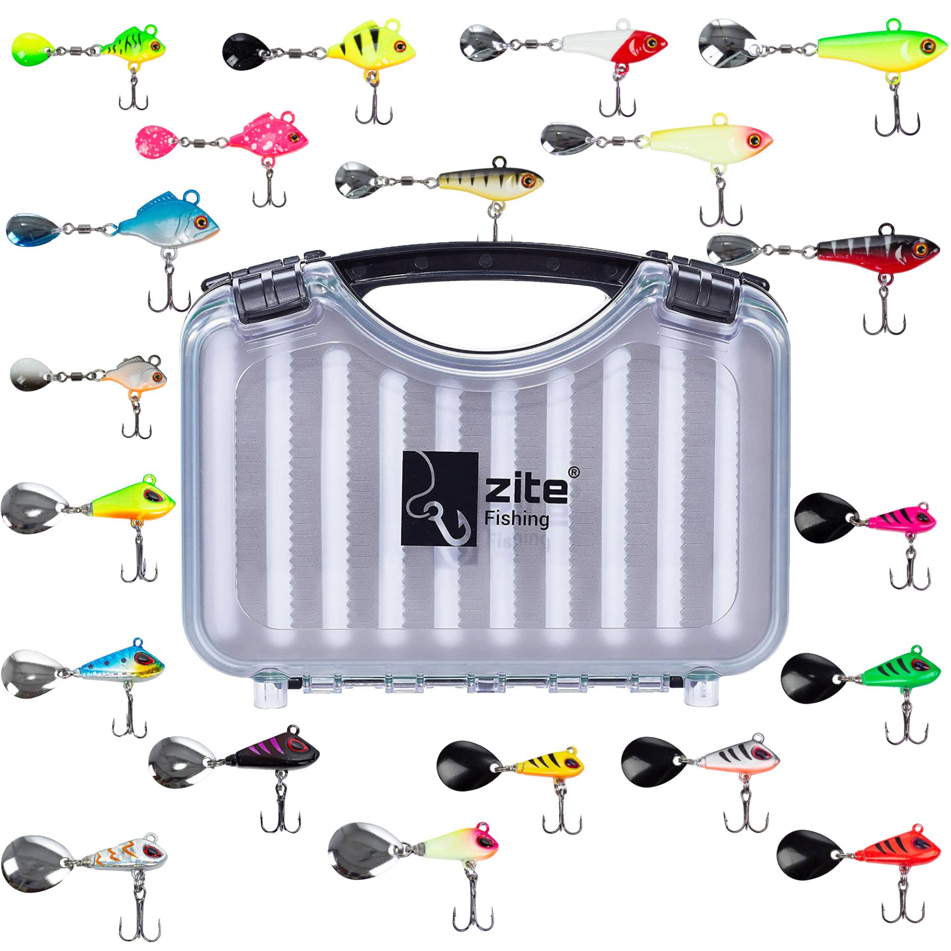 Barsch Zander Jigspinner Set mit Köderbox Zite Fishing