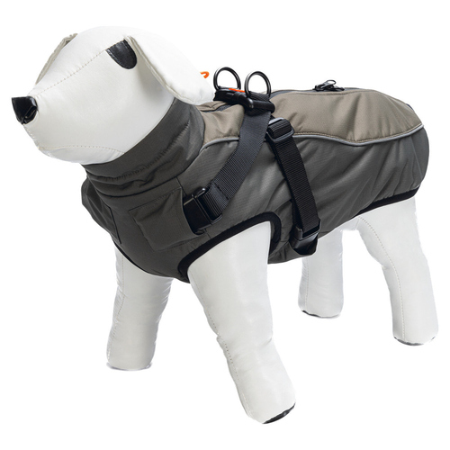 Beeztees Hundemantel mit Geschirr Milo grau, Rückenlänge: 48 cm