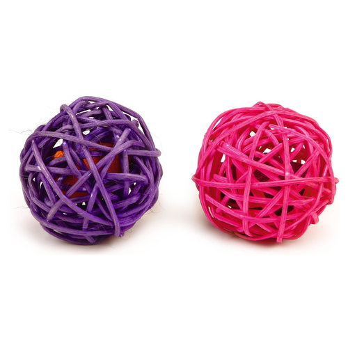 Beeztees Katzenspielzeug Rattan Ball mit Katzenminze lila/rosa - 2 Stück