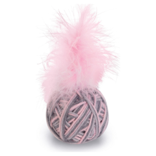Beeztees Katzenspielzeug Wolle Ball mit Feder Ming rosa-grau