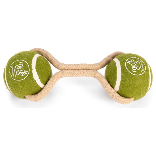 Beeztees Minus One Hundespielzeug Tennisball 2 Bälle mit Seil grün-beige