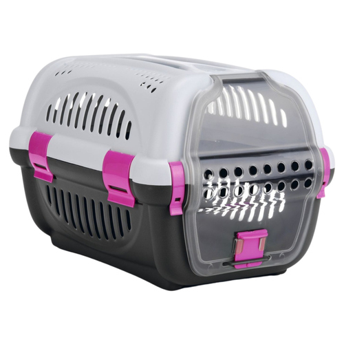 Beeztees Transportbox Rhino grau/rosa für Katzen