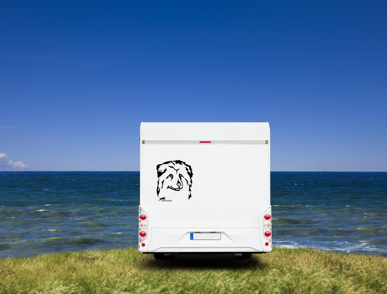 Berger des Pyrènèes Kopf -Pyrenäen-Schäferhund Wohnmobil Aufkleber  I Wandtattoo - H50cm / Weiß