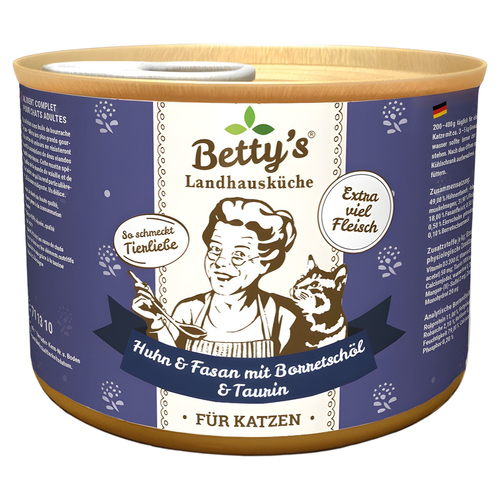 Bettys Landhausküche Huhn & Fasan mit Borretschöl & Taurin 200 g - 6 Stück
