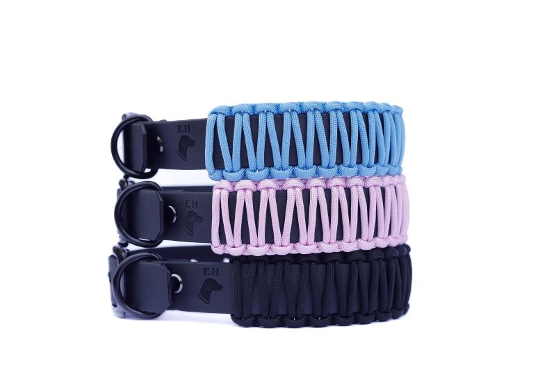 Biothane Paracord Halsband Black Edition L Rosa Inkl. Leine