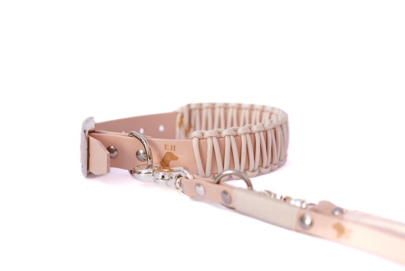 Biothane Paracord Halsband Creamy XS Messing (gold) Inkl. Premium Leine