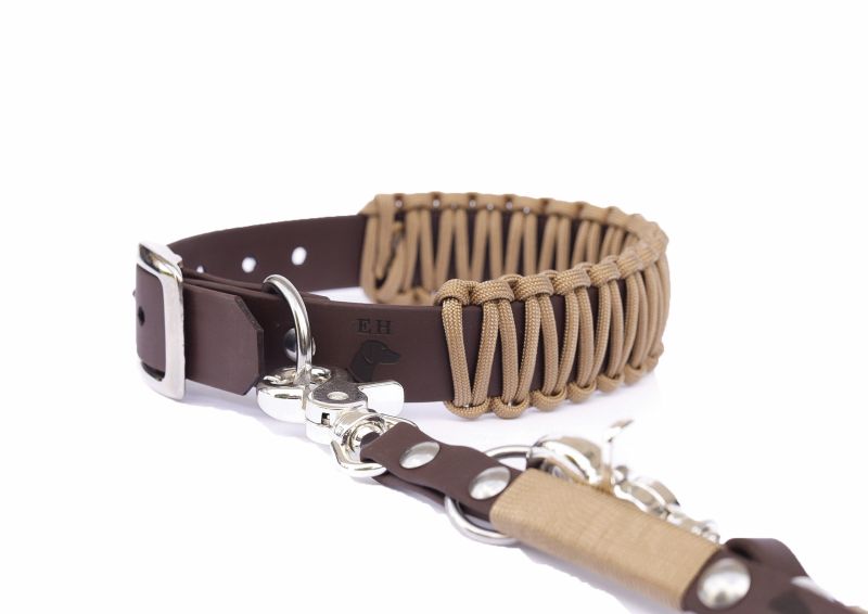 Biothane Paracord Halsband Desert XS Schwarz Inkl. Premium Leine
