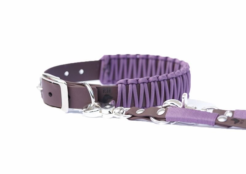 Biothane Paracord Halsband Mauve L Schwarz Inkl. Classic Leine