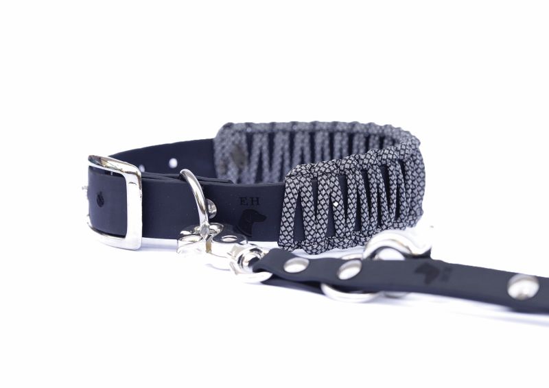 Biothane Paracord Halsband Reflektierend M Schwarz Inkl. Leine
