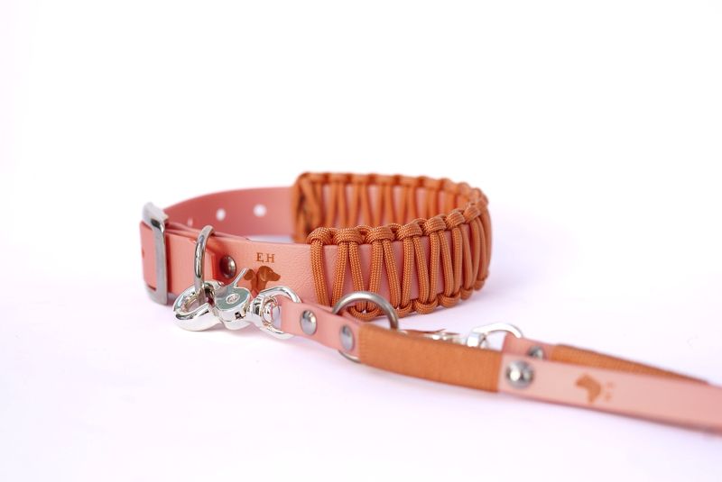 Biothane Paracord Halsband Royal L Chrom (silber) Inkl. Classic Leine