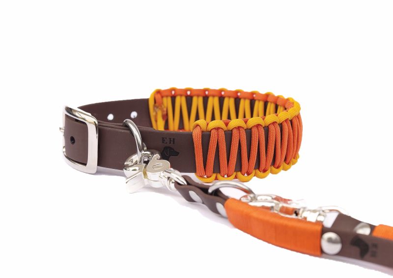 Biothane Paracord Halsband Sunset L Messing (gold) Inkl. Premium Leine