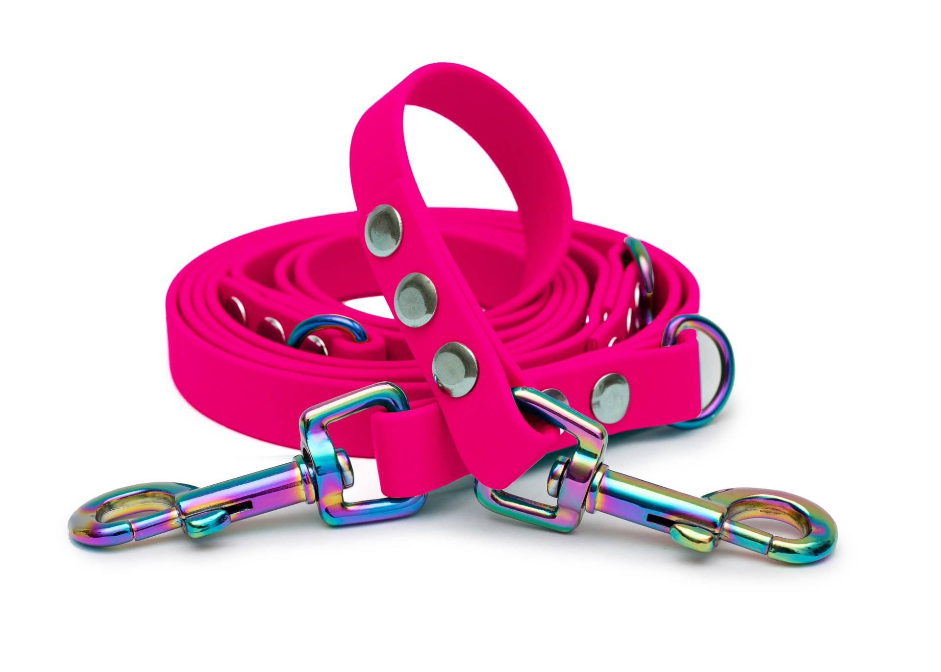 Biothaneleine Pink 25mm / 2m / Bolzenkarabiner Regenbogen von EMMY&PEPE