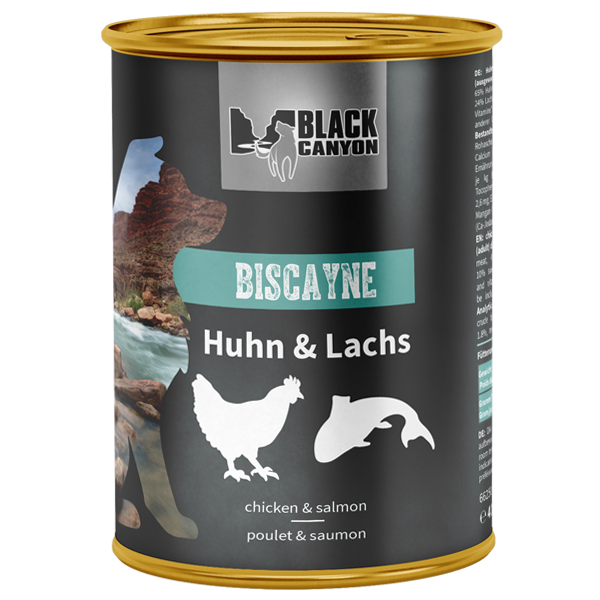 Black Canyon Nassfutter für ausgewachsene Hunde - Sparpaket: 12 x 410g, Biscayne – Lachs & Huhn