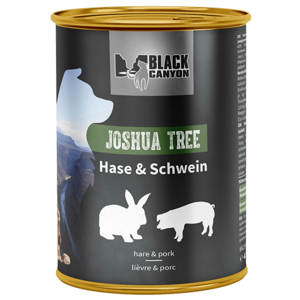 Black Canyon Nassfutter für ausgewachsene Hunde - Sparpaket: 12 x 410g, Joshua Tree – Hase & Schwein