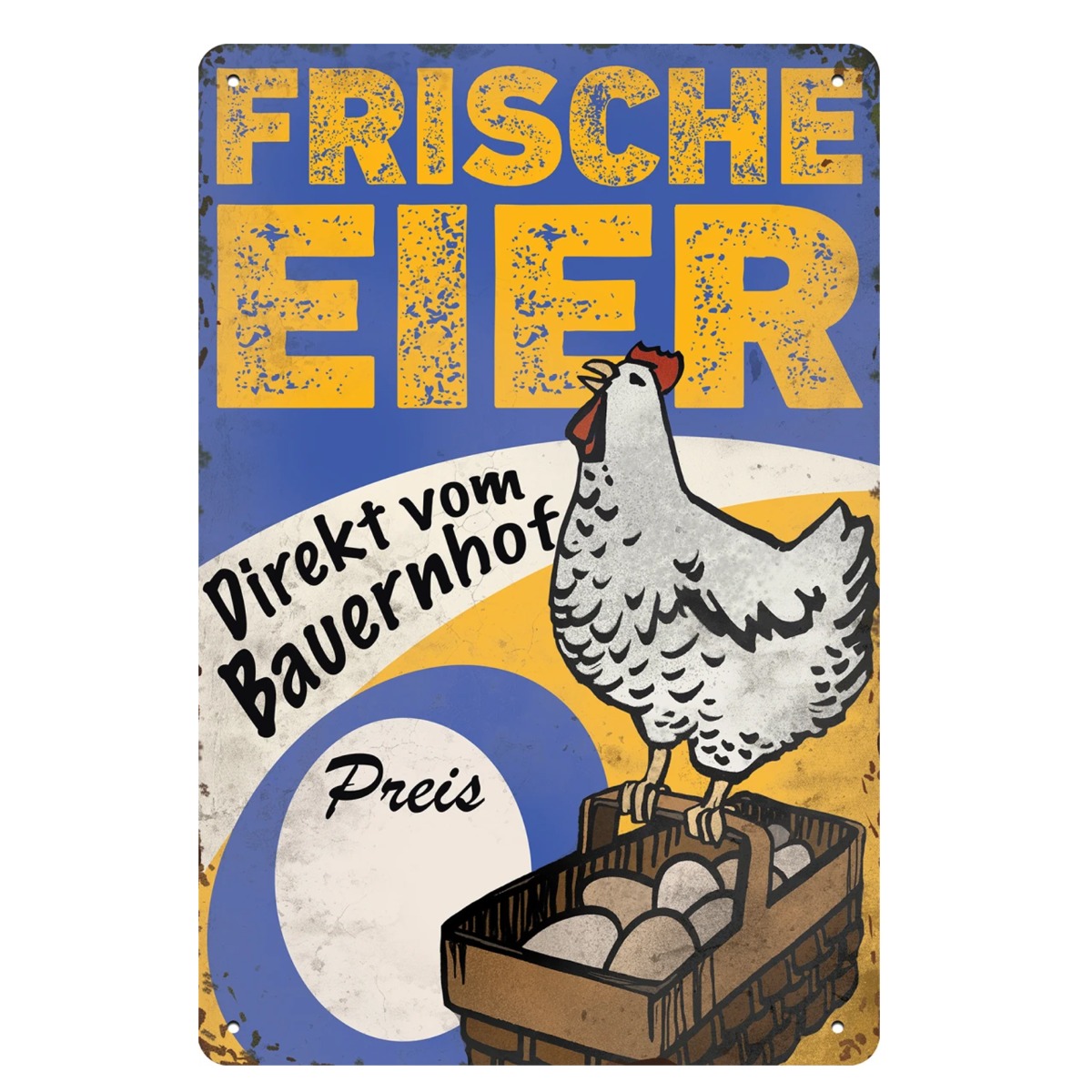 Blechschild Vintage - Hühner "FRISCHE EIER"