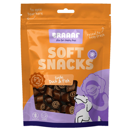 Braaaf Hundesnack Soft Snack Sushi Ente & Fisch 85 g