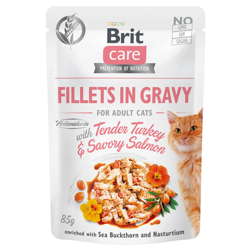 Brit Care Fillets in Gravy with Tender Turkey & Savory Salmon 85 g - 24 Stück