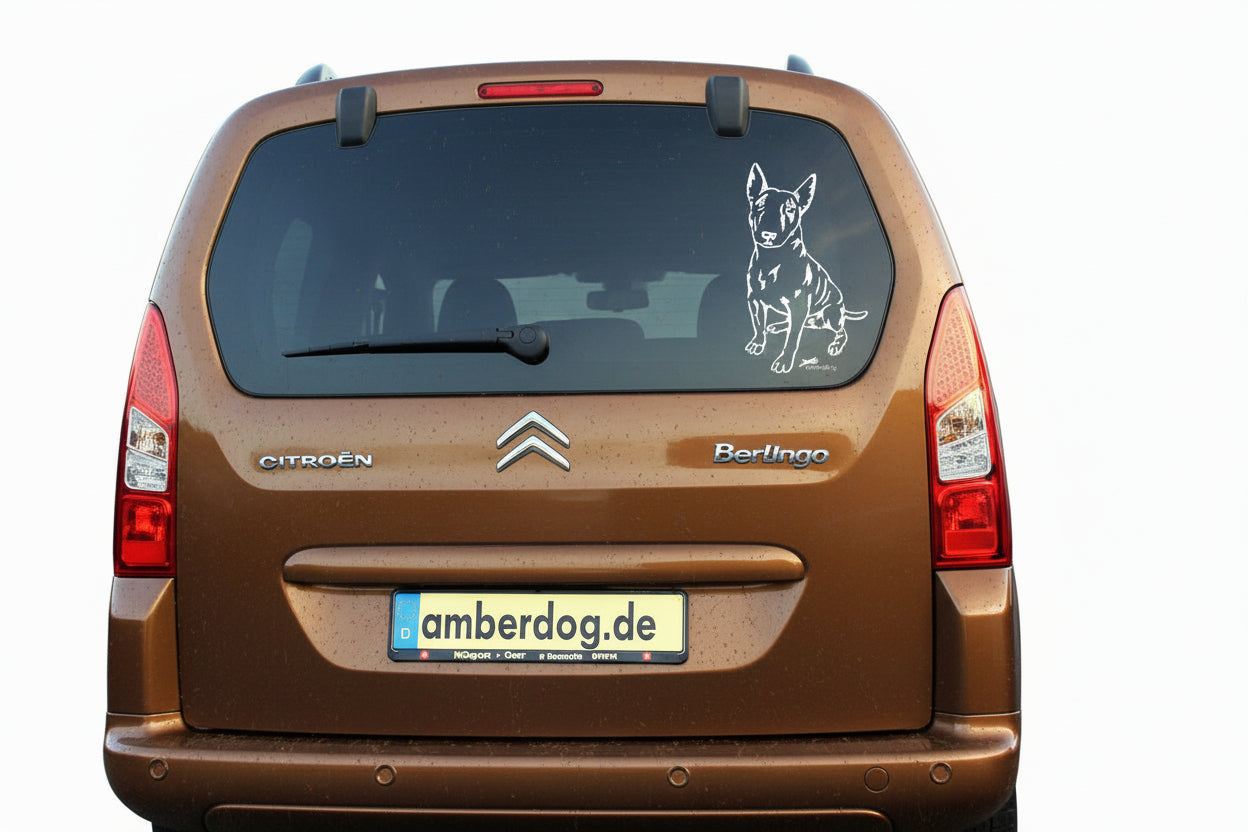 Bullterrier Wohnmobil Aufkleber I  Wandtattoo - H50cm / Weiß