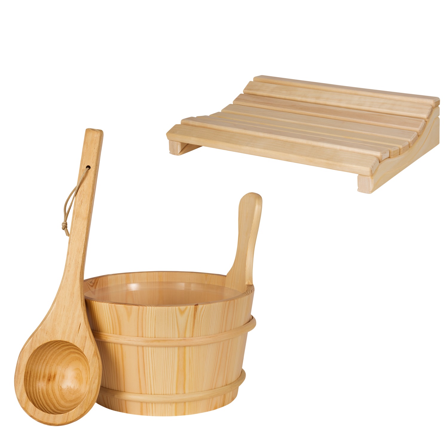 Bundle Sauna-Zubehörset Eimer und Löffel 3-teilig mit Kopfstütze Marie, Sauna-Se...