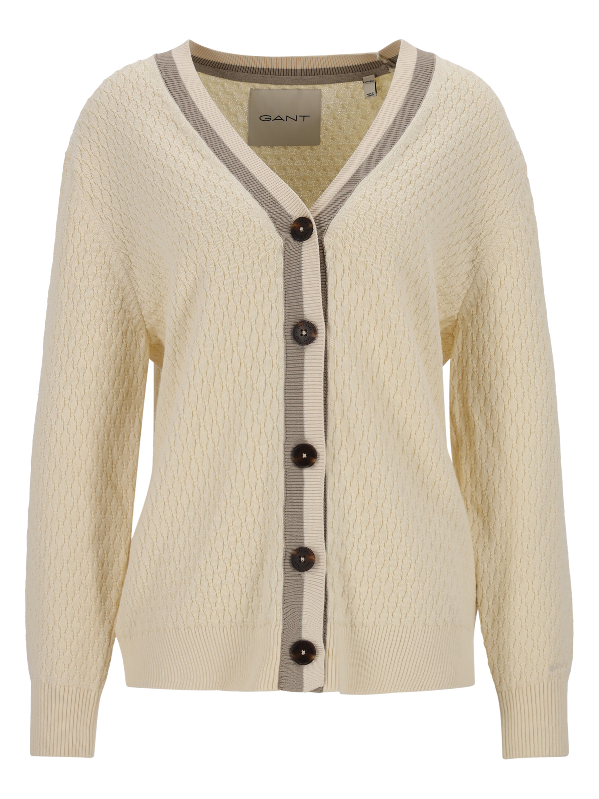 COTTON CONTRAST TEXTURED CARDIGAN