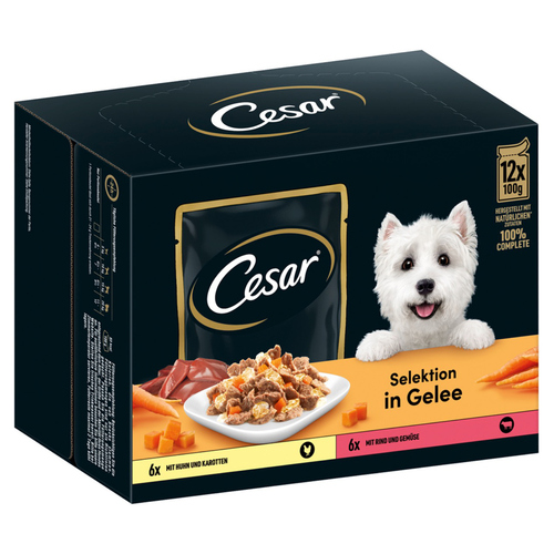 Cesar Multipack Selektion in Gelee mit Huhn und Karotten und mit Rind und Gemüse 12 x 100 g - 4 Stück