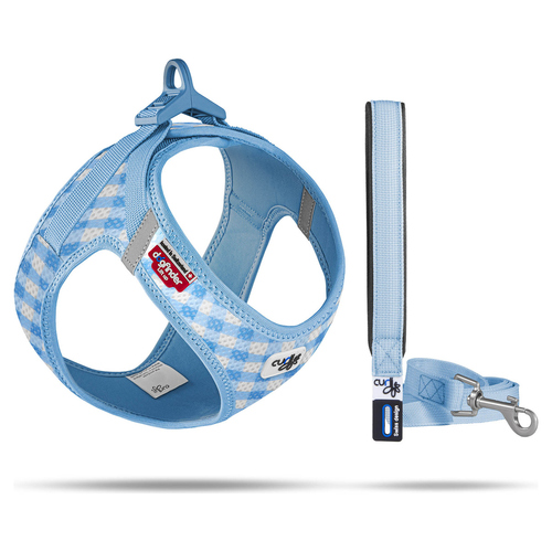 Curli Clasp Vest Geschirr Puppy Set skyblue-caro, Größe: S / Gewicht: 4-7 kg