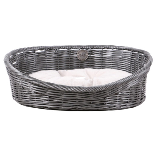 D&D Hundekorb Rustic Rattan mit Kissen grau/anthrazit