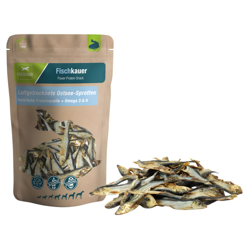 DAUERKAUER Ostsee-Sprotten Protein-Snack für Katzen 60 g