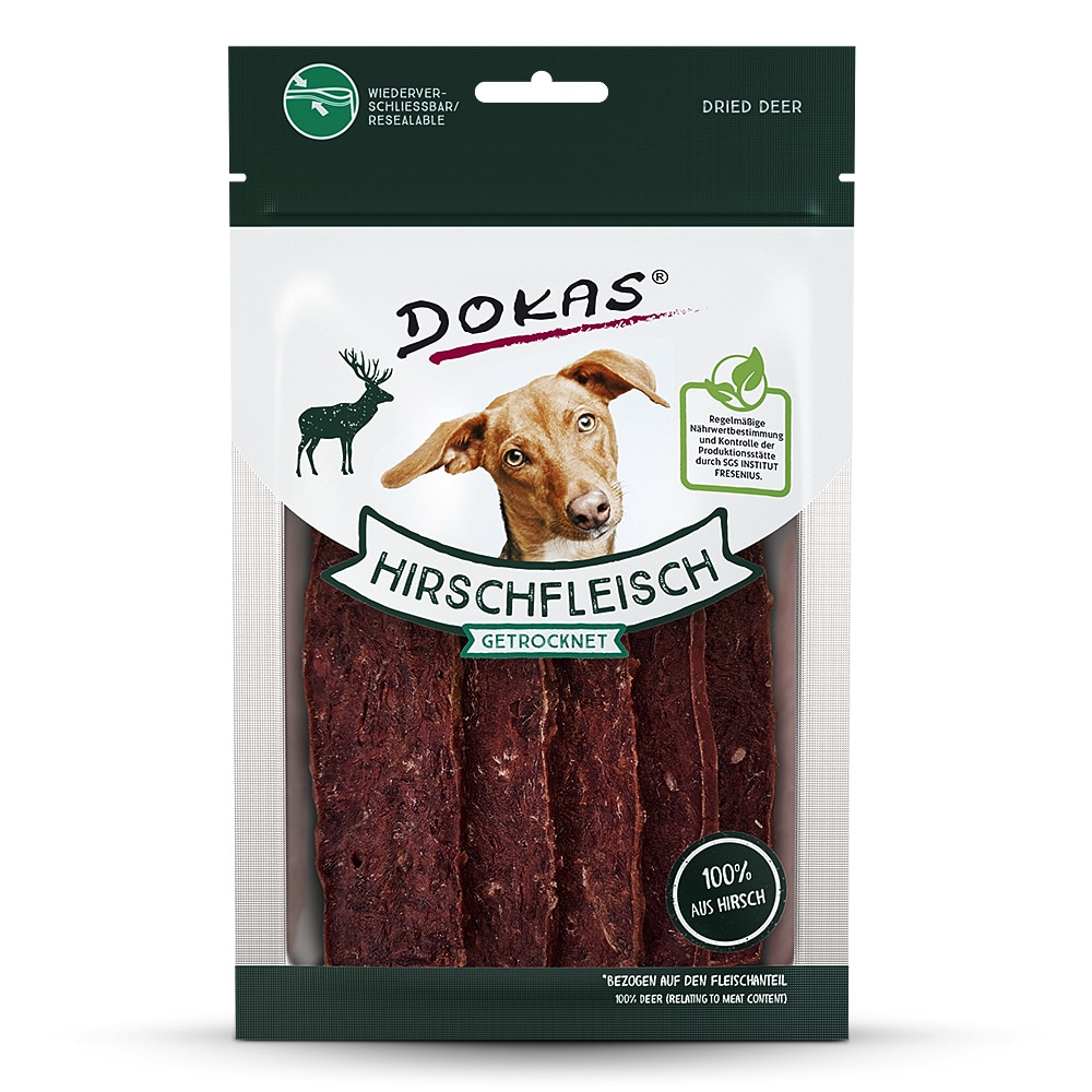 DOKAS Hundesnacks Adult Hirschfleisch getrocknet 12 x 60g