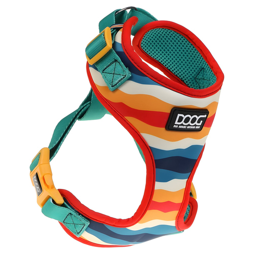 DOOG Neopren Geschirr Scout rot/gelb/blau, Größe: XS